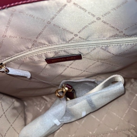 Michael Kors Kenly Tote Large MK Signature Purse Bag Merlot Brown - Picture 10 of 12